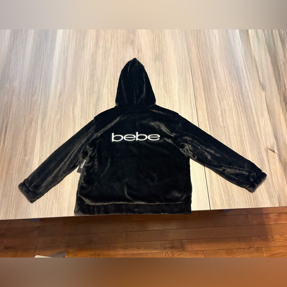 BEBE Womens Faux Fur Hoodie Black (Extra Large)